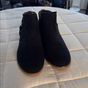 Dr. Scholl's Black Suede Ankle Booties with Side Buckle Accent